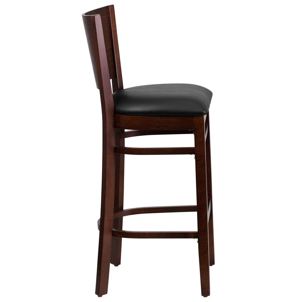 Lacey Series Solid Back Walnut Wood Restaurant Barstool - Black Vinyl Seat By Flash Furniture | Bar Stools | Modishstore - 2