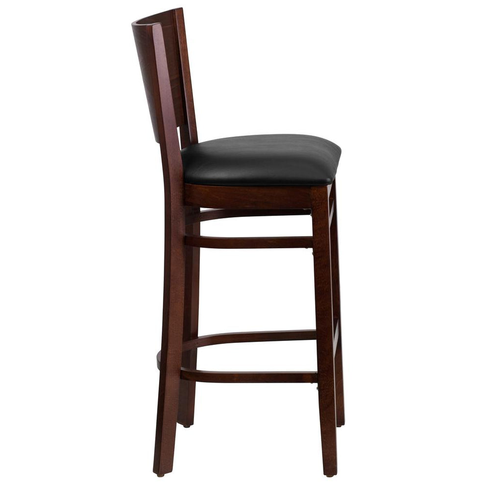Lacey Series Solid Back Walnut Wood Restaurant Barstool - Black Vinyl Seat By Flash Furniture | Bar Stools | Modishstore - 2