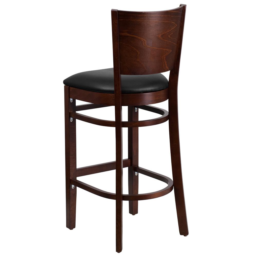 Lacey Series Solid Back Walnut Wood Restaurant Barstool - Black Vinyl Seat By Flash Furniture | Bar Stools | Modishstore - 3