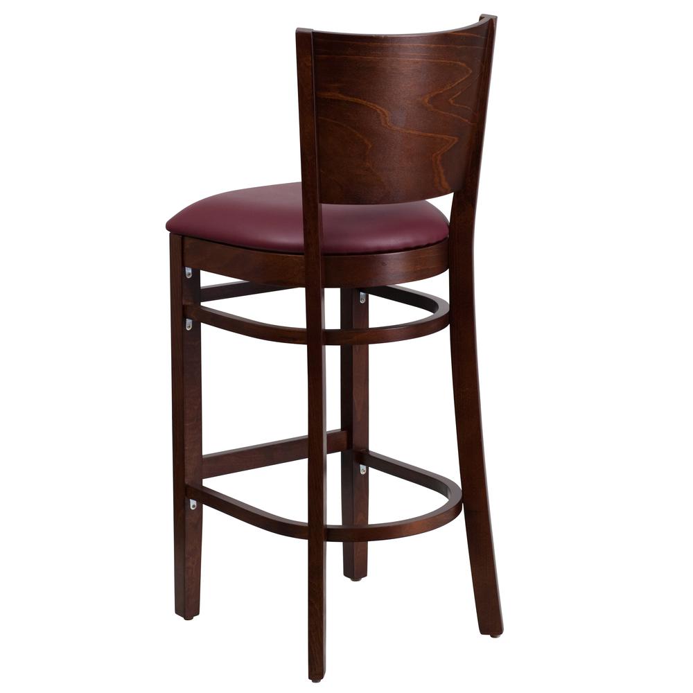 Lacey Series Solid Back Walnut Wood Restaurant Barstool - Burgundy Vinyl Seat By Flash Furniture | Bar Stools | Modishstore - 3