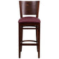 Lacey Series Solid Back Walnut Wood Restaurant Barstool - Burgundy Vinyl Seat By Flash Furniture | Bar Stools | Modishstore - 4