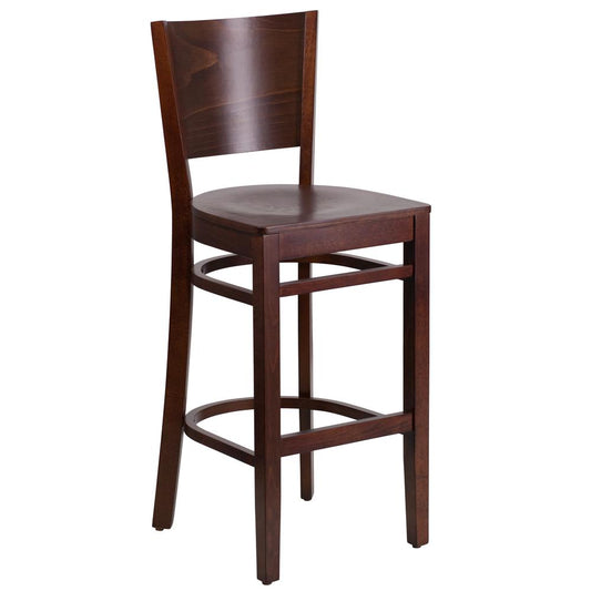 Lacey Series Solid Back Walnut Wood Restaurant Barstool By Flash Furniture | Bar Stools | Modishstore
