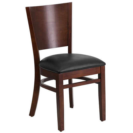 Lacey Series Solid Back Walnut Wood Restaurant Chair - Black Vinyl Seat By Flash Furniture | Dining Chairs | Modishstore