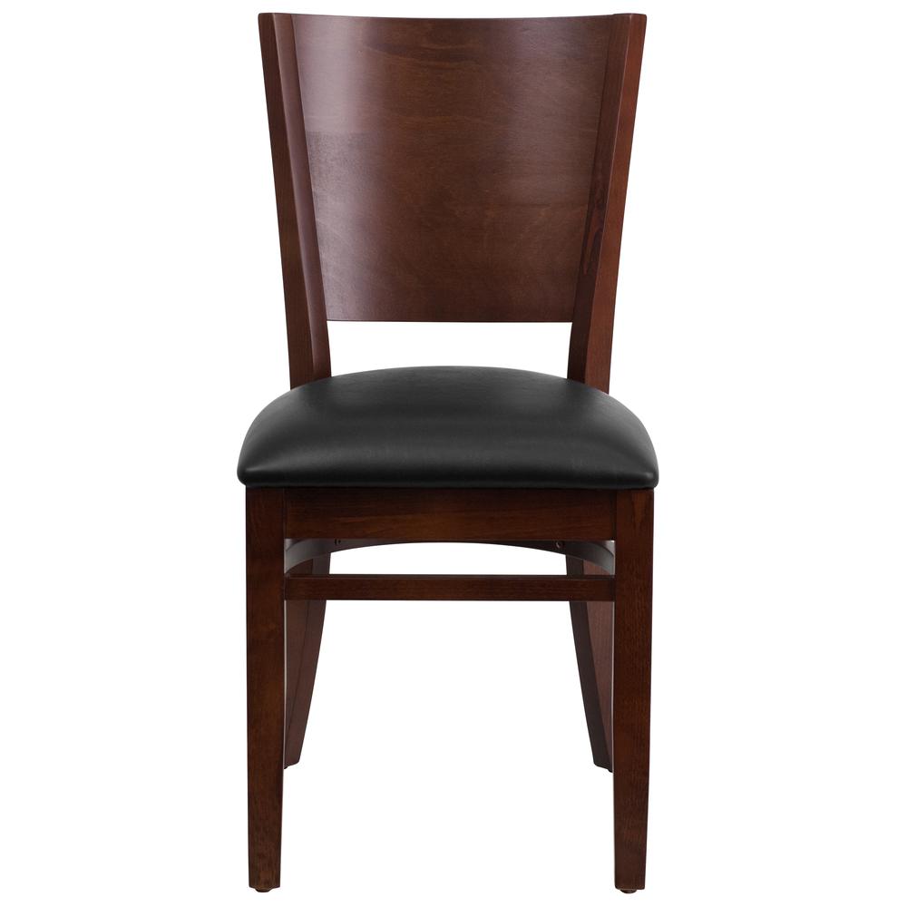 Lacey Series Solid Back Walnut Wood Restaurant Chair - Black Vinyl Seat By Flash Furniture | Dining Chairs | Modishstore - 4