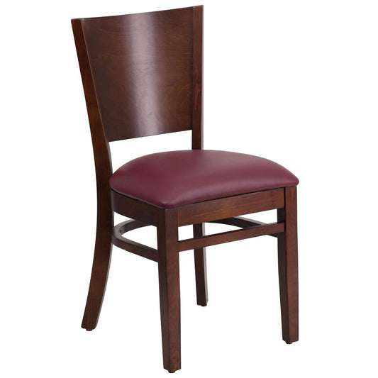 Lacey Series Solid Back Walnut Wood Restaurant Chair - Burgundy Vinyl Seat By Flash Furniture | Dining Chairs | Modishstore