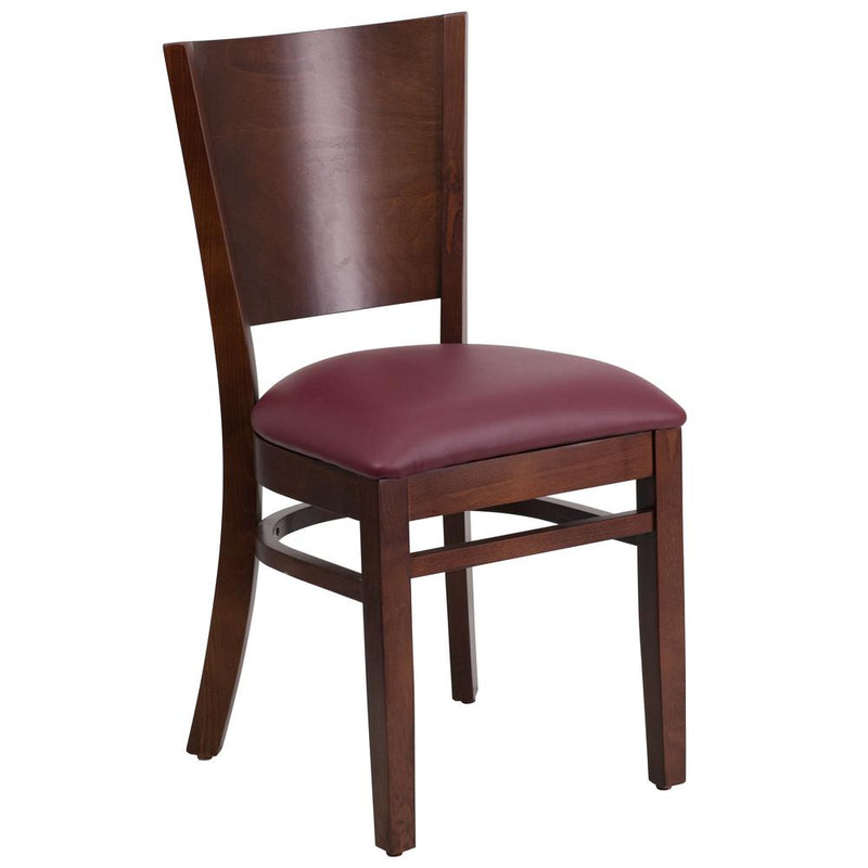 Lacey Series Solid Back Walnut Wood Restaurant Chair - Burgundy Vinyl Seat By Flash Furniture | Dining Chairs | Modishstore - 1