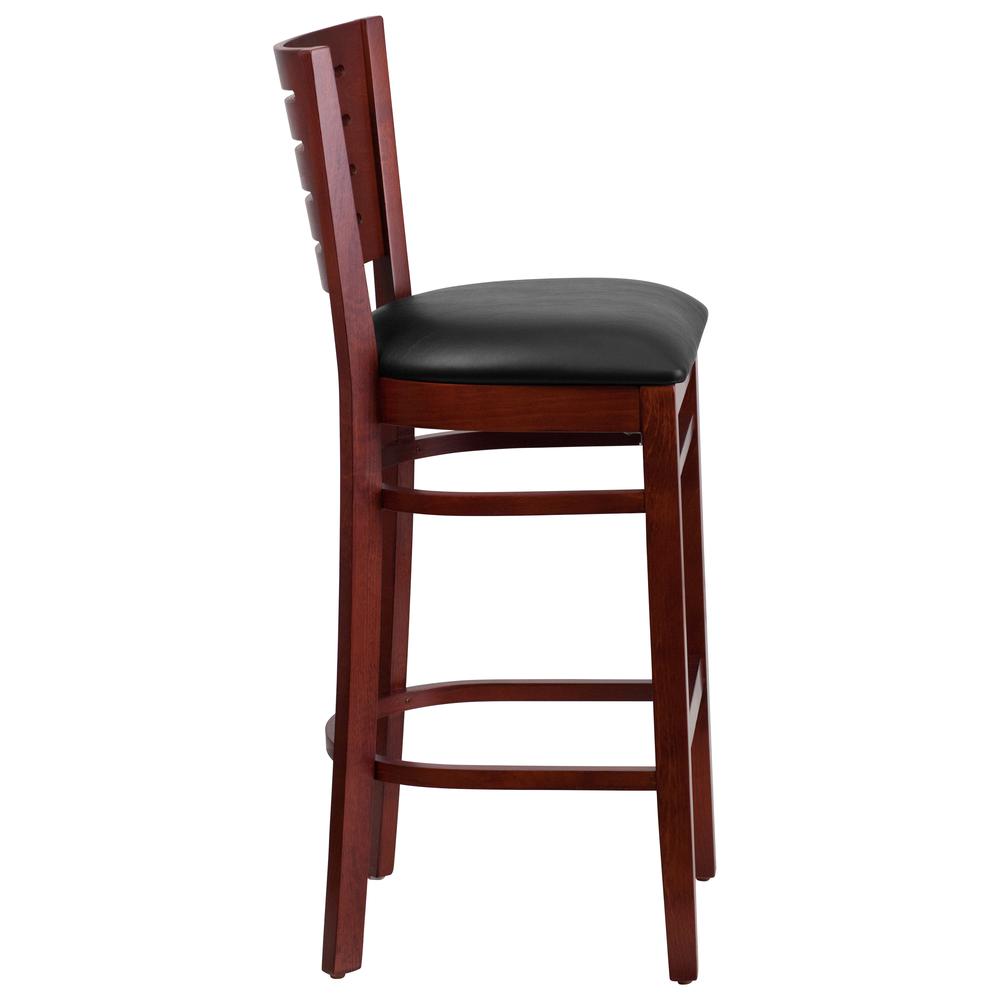 Darby Series Slat Back Mahogany Wood Restaurant Barstool - Black Vinyl Seat By Flash Furniture | Bar Stools | Modishstore - 2