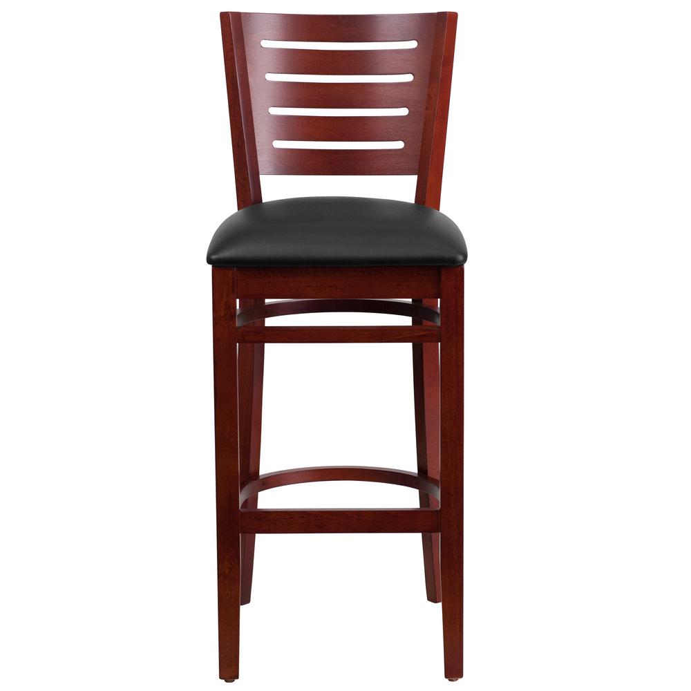 Darby Series Slat Back Mahogany Wood Restaurant Barstool - Black Vinyl Seat By Flash Furniture | Bar Stools | Modishstore - 4