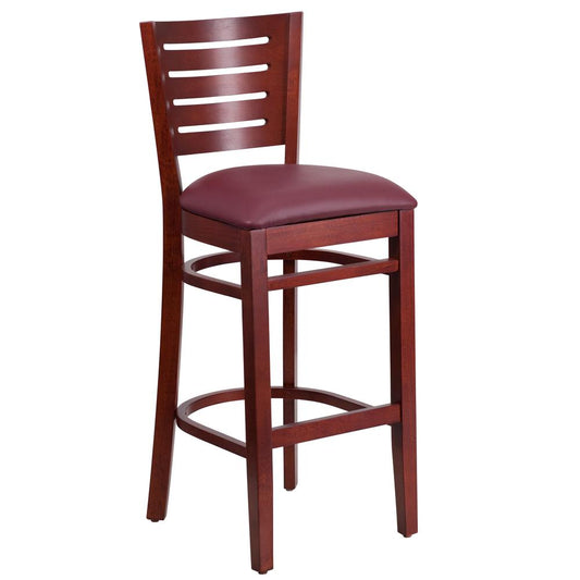 Darby Series Slat Back Mahogany Wood Restaurant Barstool - Burgundy Vinyl Seat By Flash Furniture | Bar Stools | Modishstore - 1