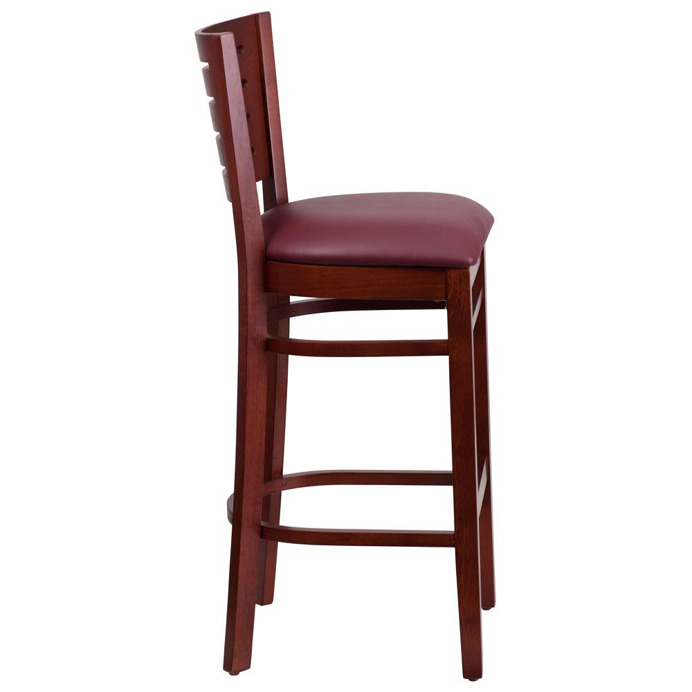 Darby Series Slat Back Mahogany Wood Restaurant Barstool - Burgundy Vinyl Seat By Flash Furniture | Bar Stools | Modishstore - 2