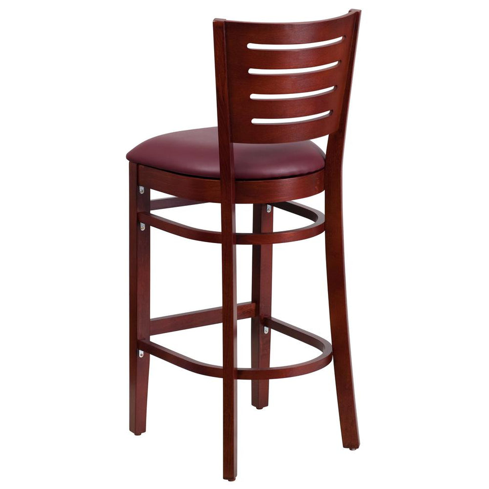 Darby Series Slat Back Mahogany Wood Restaurant Barstool - Burgundy Vinyl Seat By Flash Furniture | Bar Stools | Modishstore - 3