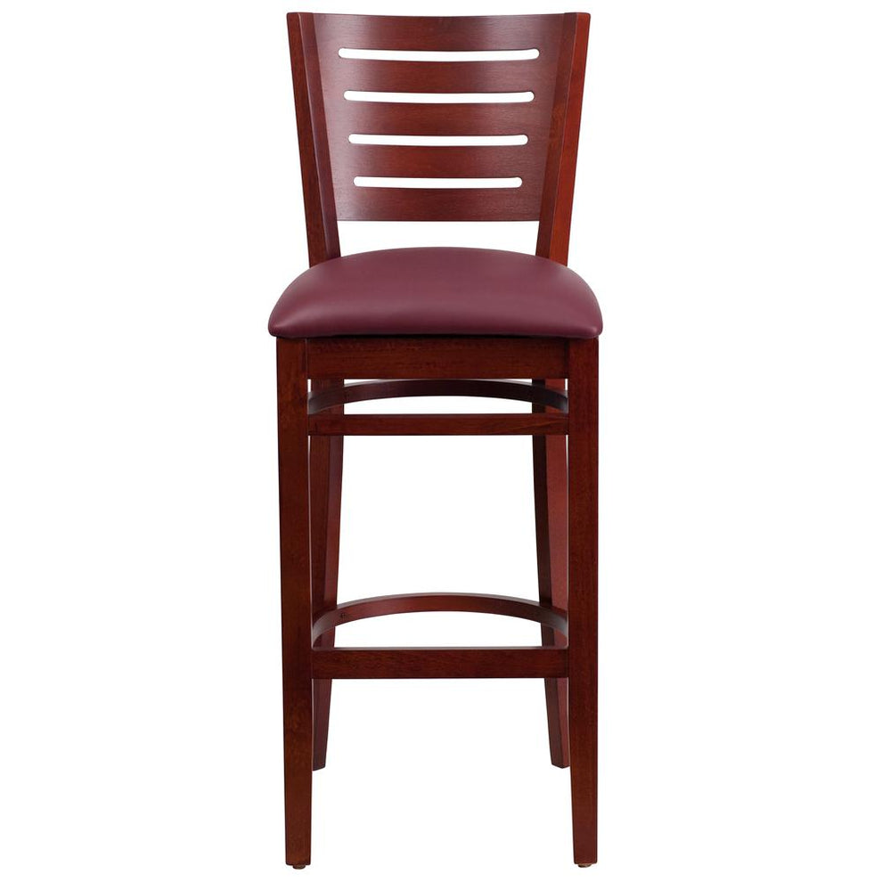 Darby Series Slat Back Mahogany Wood Restaurant Barstool - Burgundy Vinyl Seat By Flash Furniture | Bar Stools | Modishstore - 4