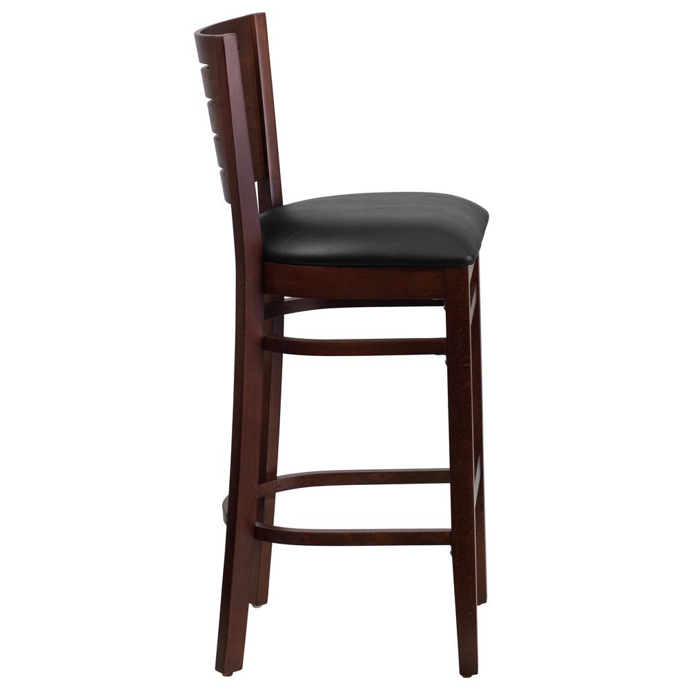 Darby Series Slat Back Walnut Wood Restaurant Barstool - Black Vinyl Seat By Flash Furniture | Bar Stools | Modishstore - 2