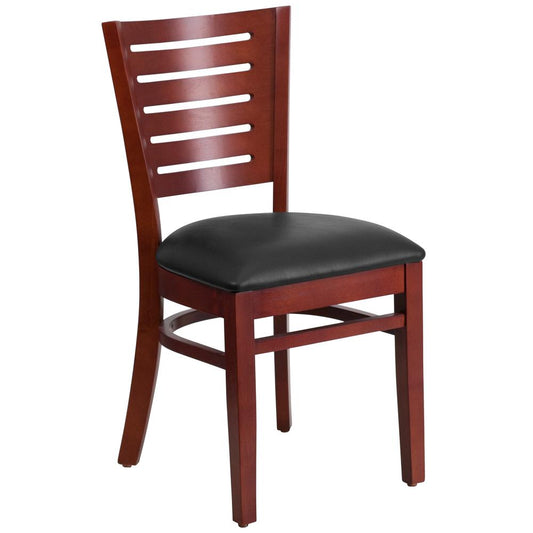 Darby Series Slat Back Mahogany Wood Restaurant Chair - Black Vinyl Seat By Flash Furniture | Dining Chairs | Modishstore
