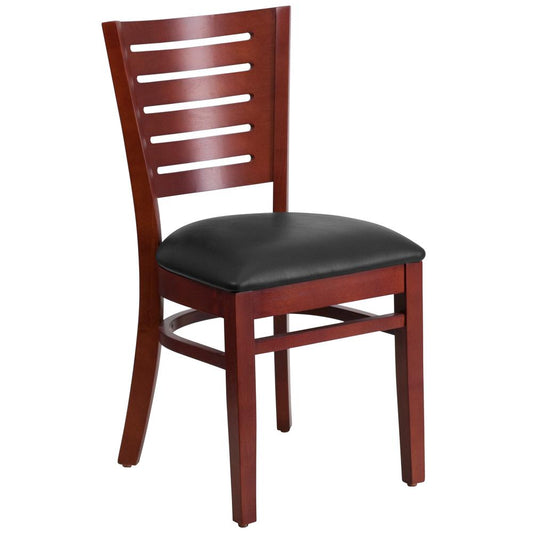 Darby Series Slat Back Mahogany Wood Restaurant Chair - Black Vinyl Seat By Flash Furniture | Dining Chairs | Modishstore - 1