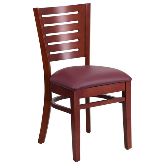 Darby Series Slat Back Mahogany Wood Restaurant Chair - Burgundy Vinyl Seat By Flash Furniture | Dining Chairs | Modishstore - 1