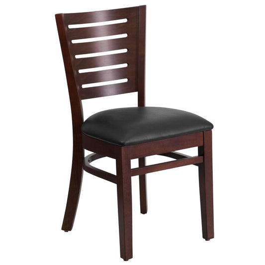 Darby Series Slat Back Walnut Wood Restaurant Chair - Black Vinyl Seat By Flash Furniture | Dining Chairs | Modishstore