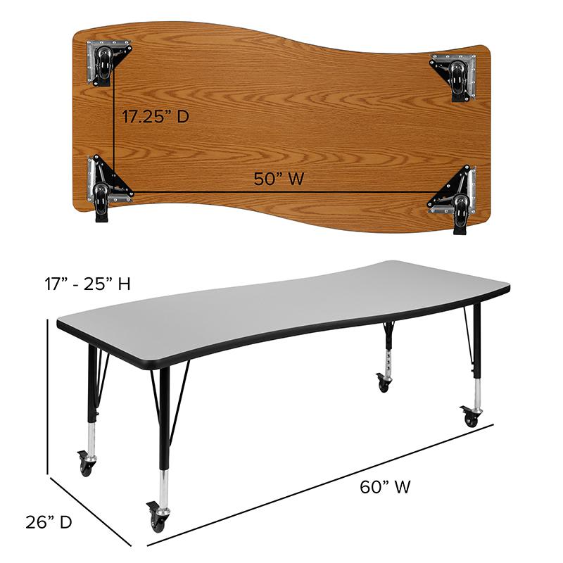 Mobile 86" Oval Wave Collaborative Laminate Activity Table Set With 14" Student Stack Chairs, Oak/Black By Flash Furniture | Dining Sets | Modishstore - 2