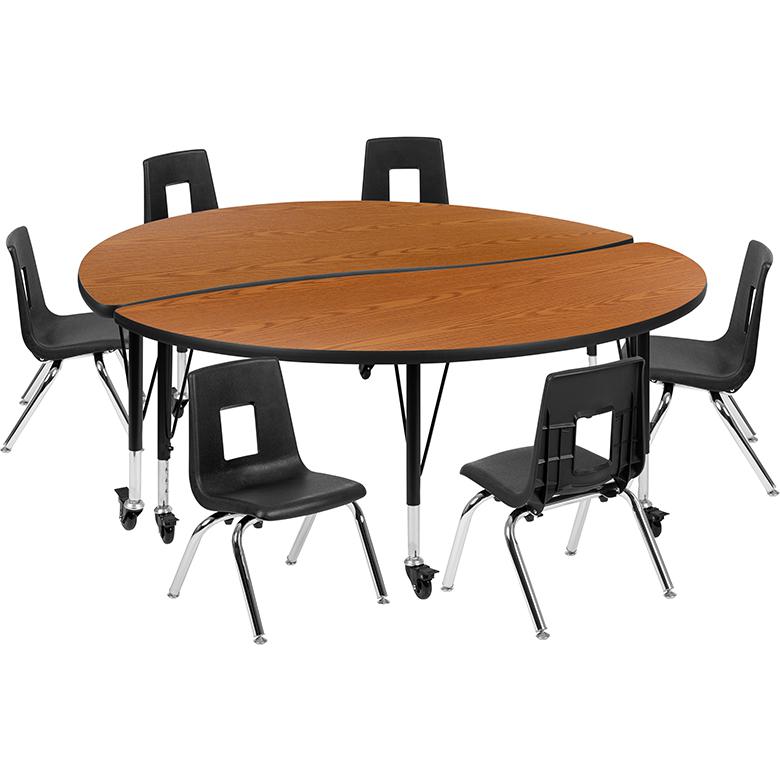 Mobile 60" Circle Wave Collaborative Laminate Activity Table Set With 14" Student Stack Chairs, Oak/Black By Flash Furniture | Dining Sets | Modishstore - 2