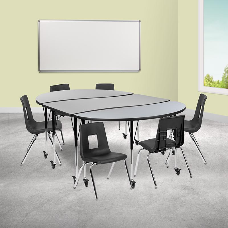 Mobile 86" Oval Wave Collaborative Laminate Activity Table Set With 16" Student Stack Chairs, Grey/Black By Flash Furniture | Dining Sets | Modishstore - 2