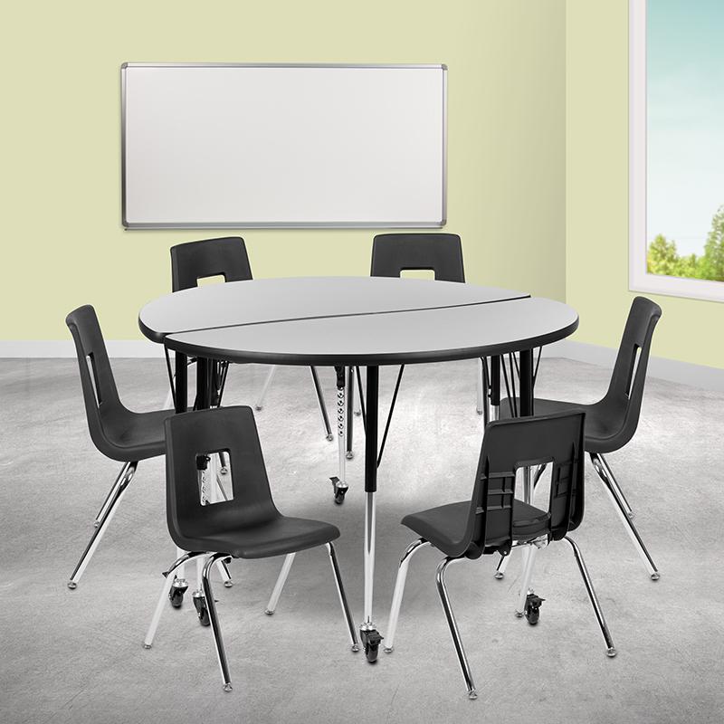 Mobile 47.5" Circle Wave Collaborative Laminate Activity Table Set With 16" Student Stack Chairs, Grey/Black By Flash Furniture | Dining Sets | Modishstore - 2