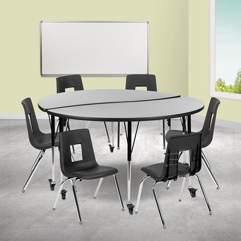 Mobile 60" Circle Wave Collaborative Laminate Activity Table Set With 16" Student Stack Chairs, Grey/Black By Flash Furniture | Dining Sets | Modishstore - 2