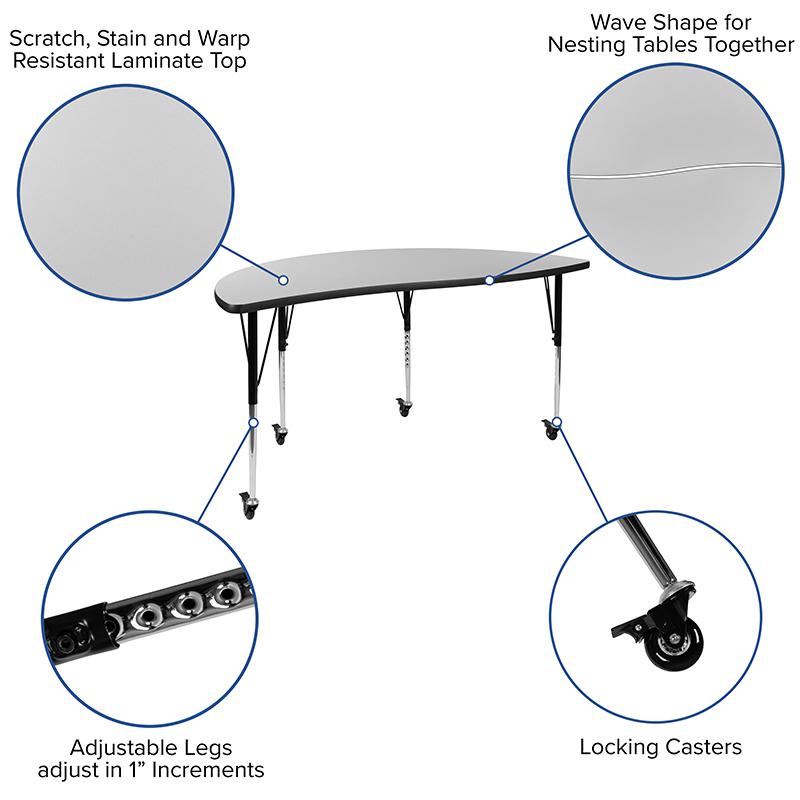 Mobile 86" Oval Wave Collaborative Laminate Activity Table Set With 18" Student Stack Chairs, Grey/Black By Flash Furniture | Dining Sets | Modishstore - 4