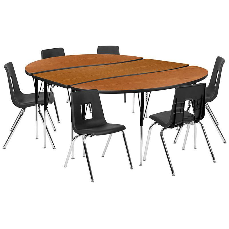 86" Oval Wave Collaborative Laminate Activity Table Set With 18" Student Stack Chairs, Oak/Black By Flash Furniture | Dining Sets | Modishstore - 2