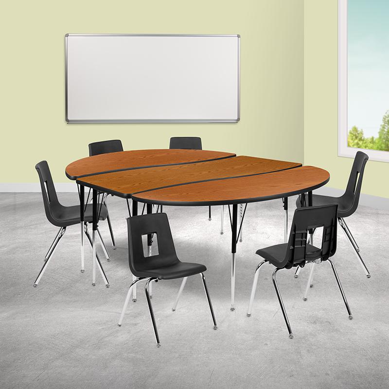 86" Oval Wave Collaborative Laminate Activity Table Set With 18" Student Stack Chairs, Oak/Black By Flash Furniture | Dining Sets | Modishstore
