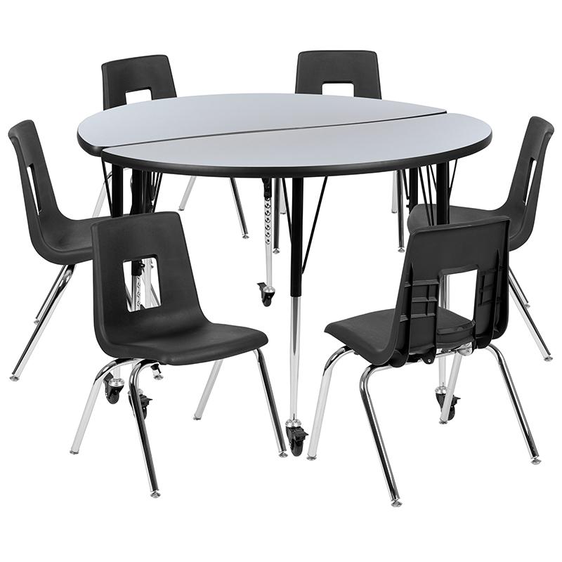 Mobile 47.5" Circle Wave Collaborative Laminate Activity Table Set With 18" Student Stack Chairs, Grey/Black By Flash Furniture | Dining Sets | Modishstore - 2