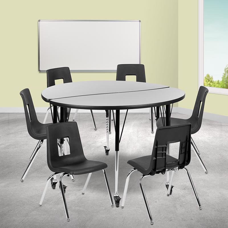 Mobile 47.5" Circle Wave Collaborative Laminate Activity Table Set With 18" Student Stack Chairs, Grey/Black By Flash Furniture | Dining Sets | Modishstore