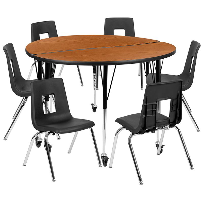 Mobile 47.5" Circle Wave Collaborative Laminate Activity Table Set With 18" Student Stack Chairs, Oak/Black By Flash Furniture | Dining Sets | Modishstore - 2