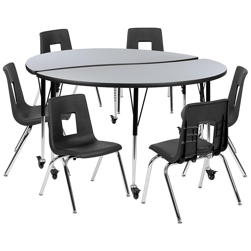 Mobile 60" Circle Wave Collaborative Laminate Activity Table Set With 18" Student Stack Chairs, Grey/Black By Flash Furniture | Dining Sets | Modishstore - 2