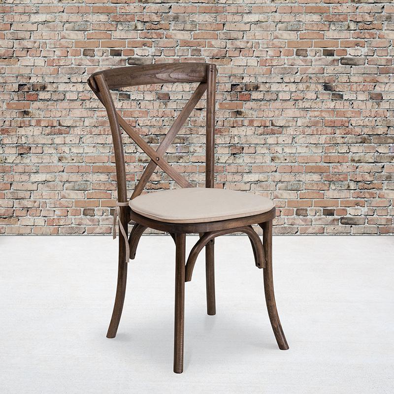 Hercules Series Stackable Early American Wood Cross Back Chair With Cushion By Flash Furniture | Dining Chairs | Modishstore - 1