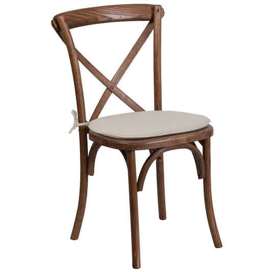 Hercules Series Stackable Pecan Wood Cross Back Chair With Cushion By Flash Furniture | Dining Chairs | Modishstore - 1