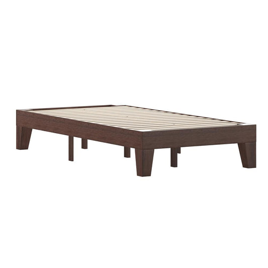 Evelyn Walnut Finish Solid Wood Twin Platform Bed With Wooden Support Slats, No Box Spring Required By Flash Furniture | Beds | Modishstore