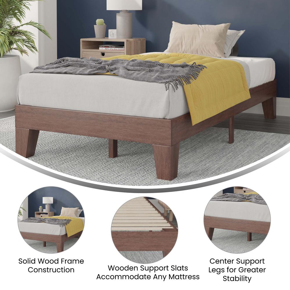 Evelyn Walnut Finish Solid Wood Twin Platform Bed With Wooden Support Slats, No Box Spring Required By Flash Furniture | Beds | Modishstore - 4