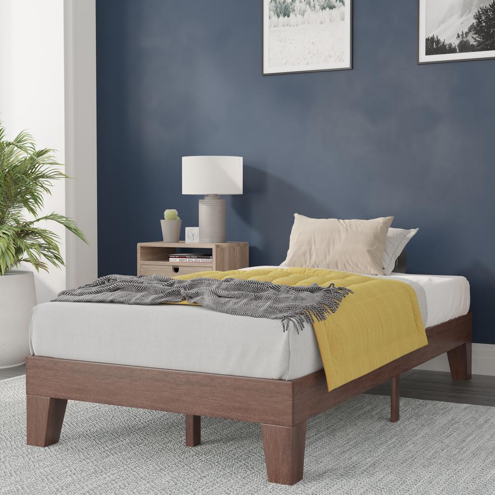 Evelyn Walnut Finish Solid Wood Twin Platform Bed With Wooden Support Slats, No Box Spring Required By Flash Furniture | Beds | Modishstore - 2