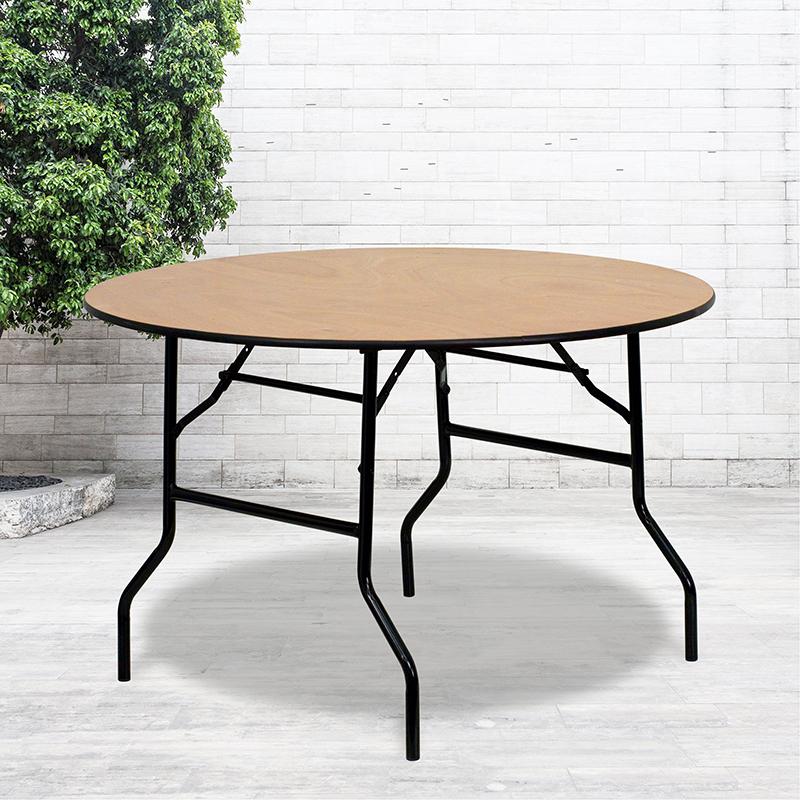 4-Foot Round Wood Folding Banquet Table With Clear Coated Finished Top By Flash Furniture | Side Tables | Modishstore - 1