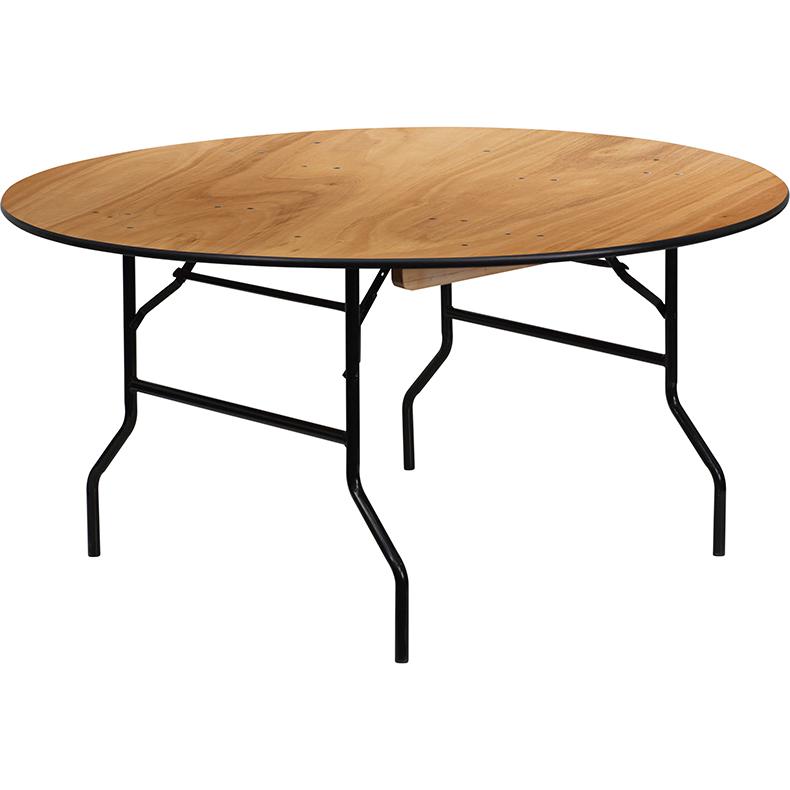 5-Foot Round Wood Folding Banquet Table With Clear Coated Finished Top By Flash Furniture | Side Tables | Modishstore - 2
