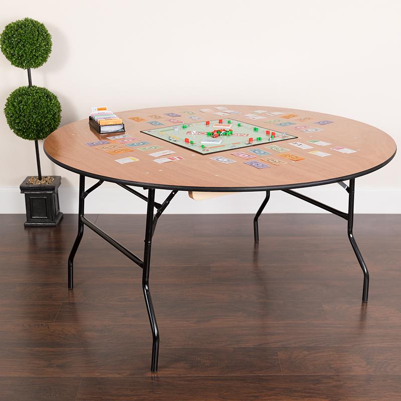 5-Foot Round Wood Folding Banquet Table With Clear Coated Finished Top By Flash Furniture | Side Tables | Modishstore