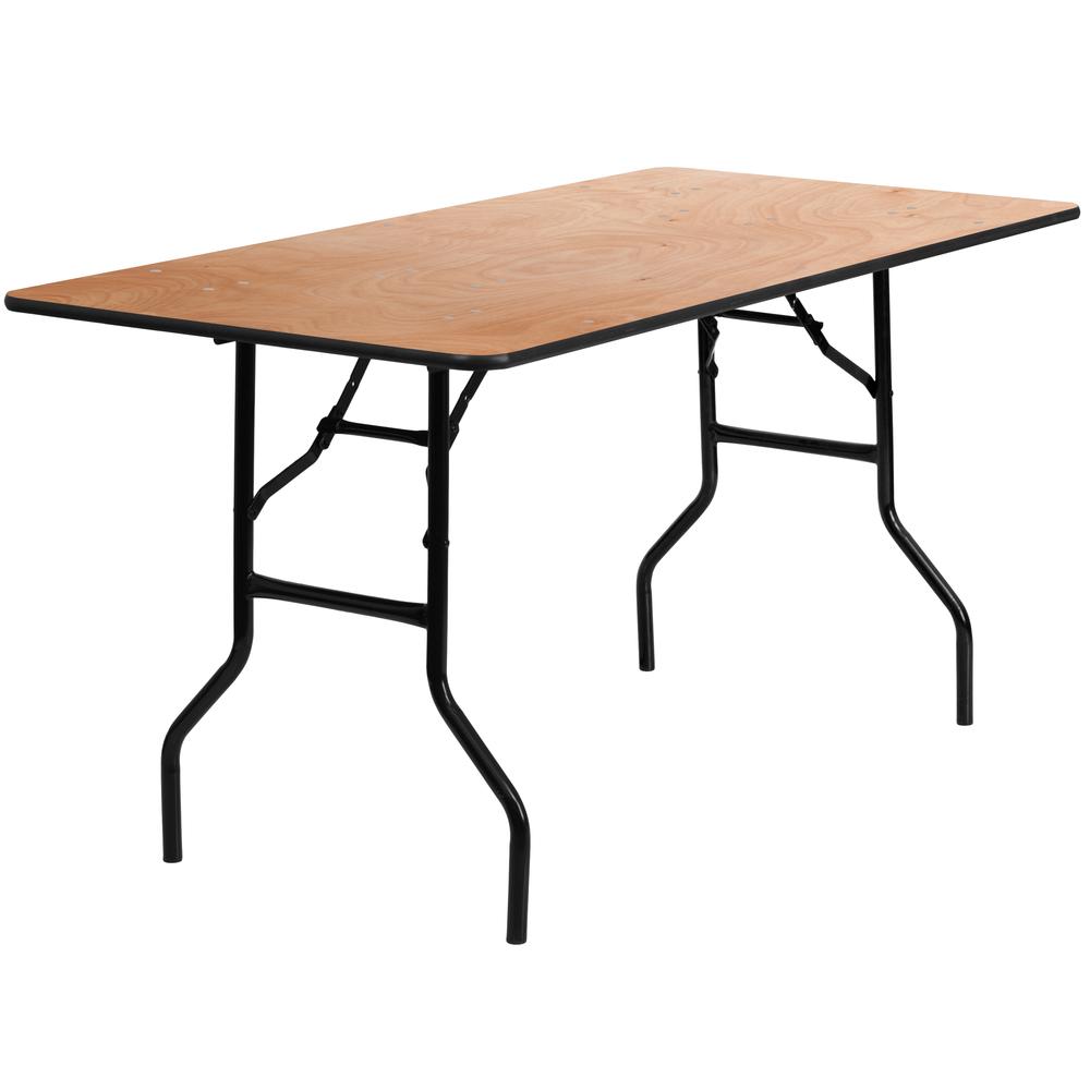 5-Foot Rectangular Wood Folding Banquet Table With Clear Coated Finished Top By Flash Furniture | Side Tables | Modishstore - 1
