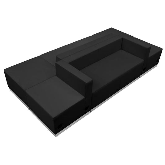 Hercules Alon Series Black Leathersoft Reception Configuration, 6 Pieces By Flash Furniture | Sofas | Modishstore