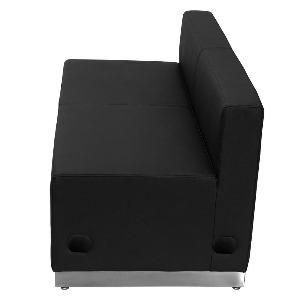 Hercules Alon Series Black Leathersoft Loveseat With Brushed Stainless Steel Base By Flash Furniture | Loveseats | Modishstore - 2