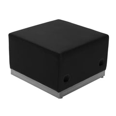 Hercules Alon Series Black Leathersoft Ottoman With Brushed Stainless Steel Base By Flash Furniture