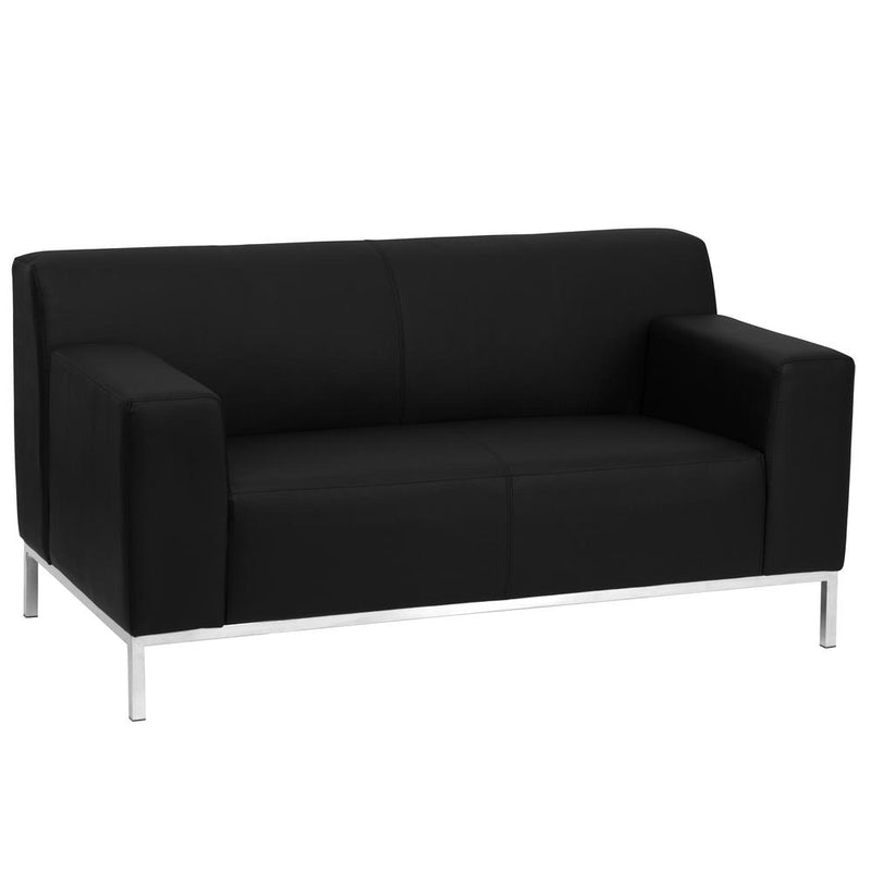 Hercules Definity Series Contemporary Black Leathersoft Loveseat With Stainless Steel Frame By Flash Furniture | Loveseats | Modishstore - 1