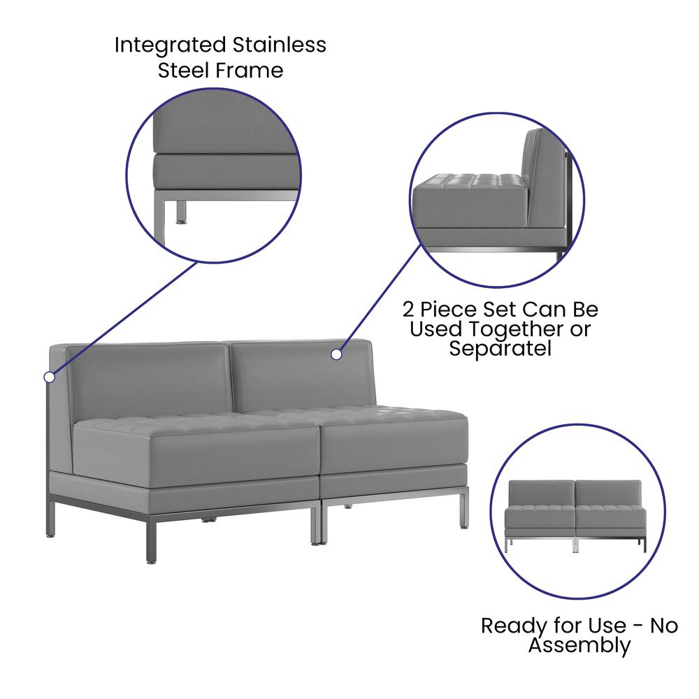 Hercules Imagination Series 2 Piece Gray Leathersoft Waiting Room Lounge Set - Reception Bench By Flash Furniture | Sofas | Modishstore - 3