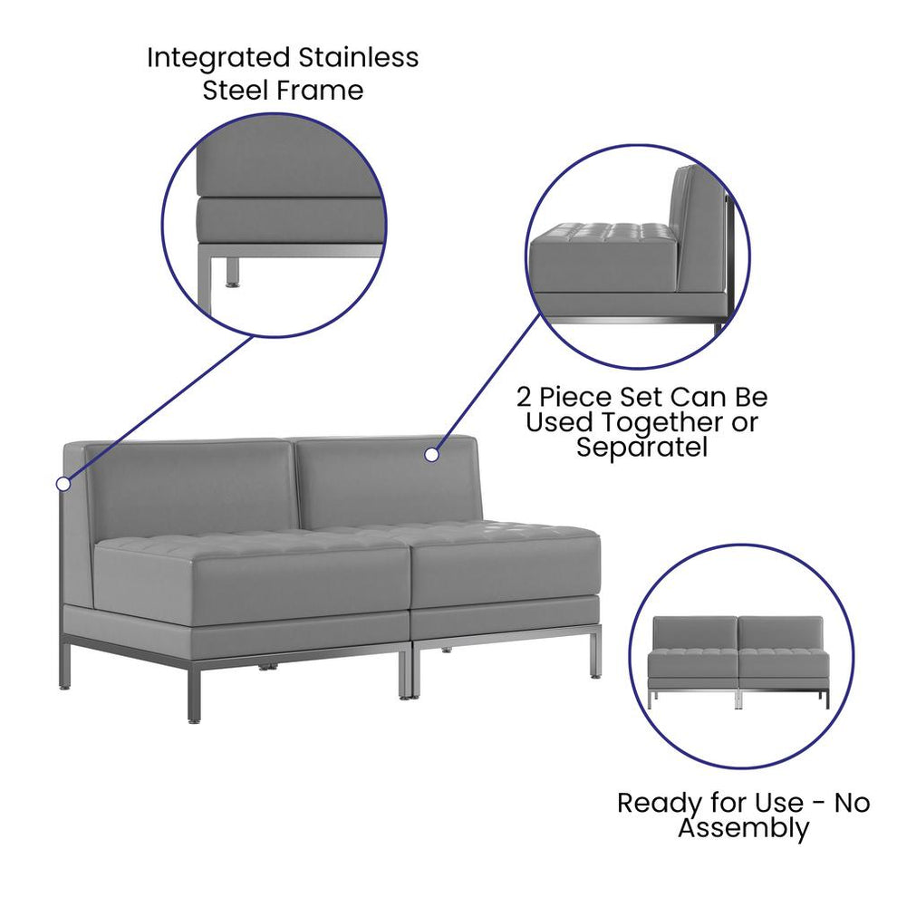 Hercules Imagination Series 2 Piece Gray Leathersoft Waiting Room Lounge Set - Reception Bench By Flash Furniture | Sofa Set | Modishstore - 3