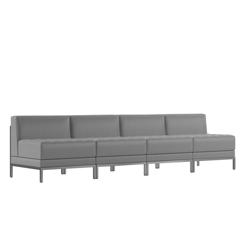 Hercules Imagination Series 4 Piece Gray Leathersoft Waiting Room Lounge Set - Reception Bench By Flash Furniture | Sofa Set | Modishstore - 2