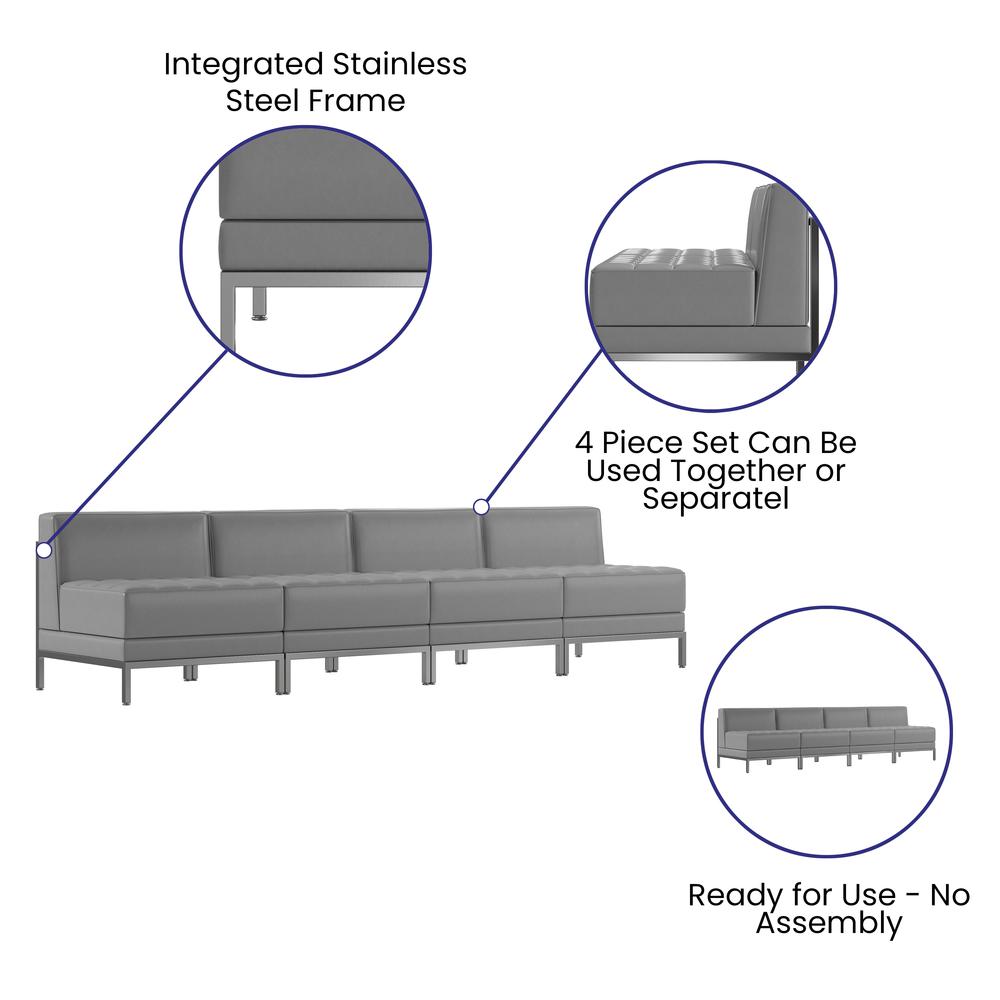 Hercules Imagination Series 4 Piece Gray Leathersoft Waiting Room Lounge Set - Reception Bench By Flash Furniture | Sofas | Modishstore - 3